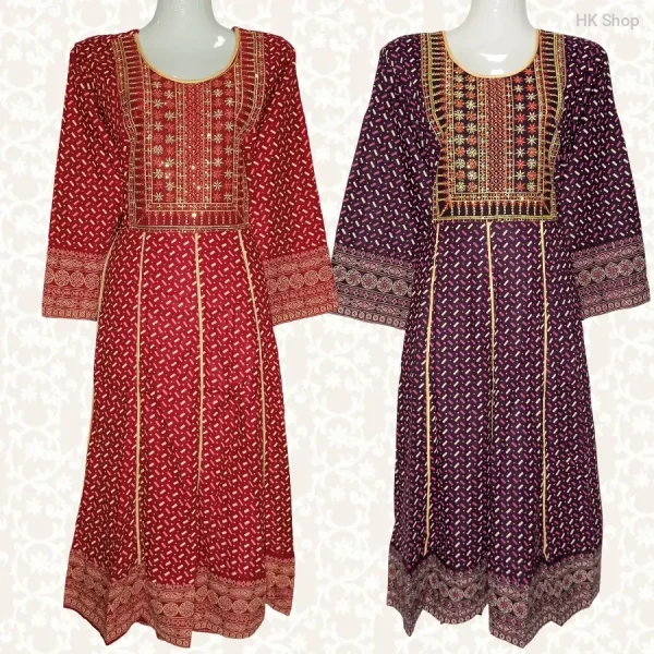 Embroidered Cotton Frock with Block Print – Traditional & Stylish