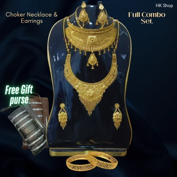 ✨ Exquisite Gold-Plated Choker Necklace & Earrings Full Combo Set ✨