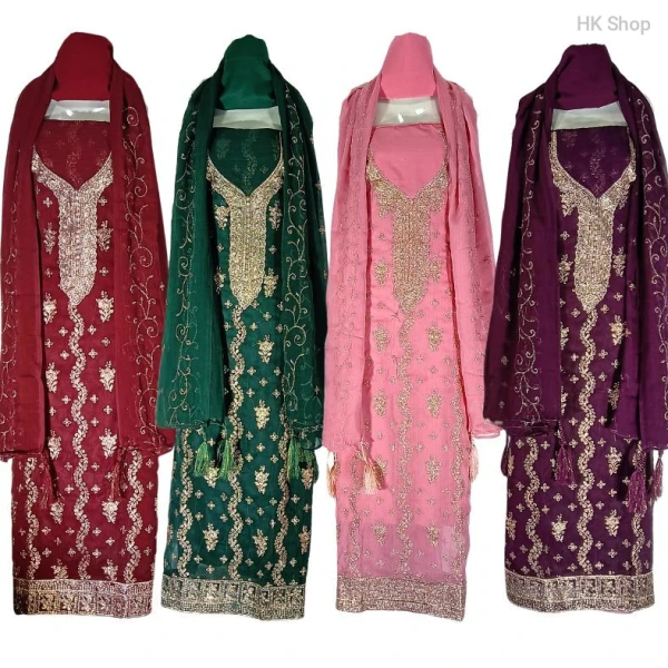 Graceful Georgette Kameez with Intricate Embroidery | Trendy Unstitched Georgette Kameez for Special Occasions | Versatile for Weddings and Gatherings | Three pieces for women