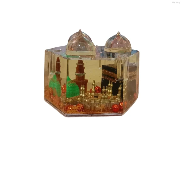 Islamic Dome Decorative Resin Paperweight and Pen Holder with Kaaba and Mosque Miniatures