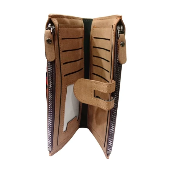 KINGDUSHI Stylish PU Leather Men Zipper Long Wallet Large Capacity Cards Cash Holder Bag - Brown