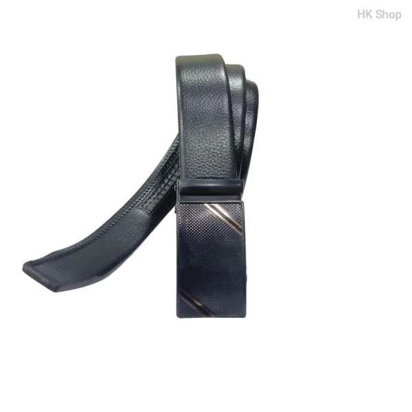 Leather Belt For Men Diagonally Designed Buckle Black