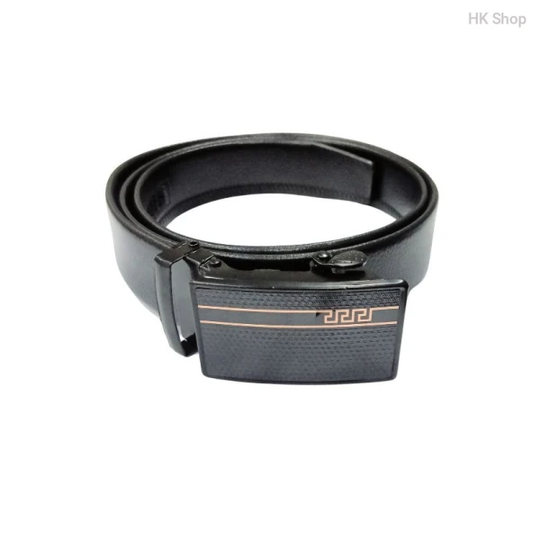 Leather Belt For Men Simply Line Designed Buckle Black
