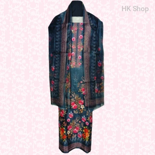 Luxury Cotton 3-Piece Unstitched Dress – Floral Embroidery সহ Gorgeous Festive Look!