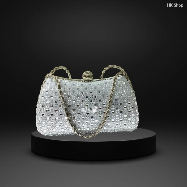 Luxury Silver Rhinestones Party Ladies Bag Collection | Women's Clutch Crystal Evening Handbags | Party Bridal Bag for Women(silver)