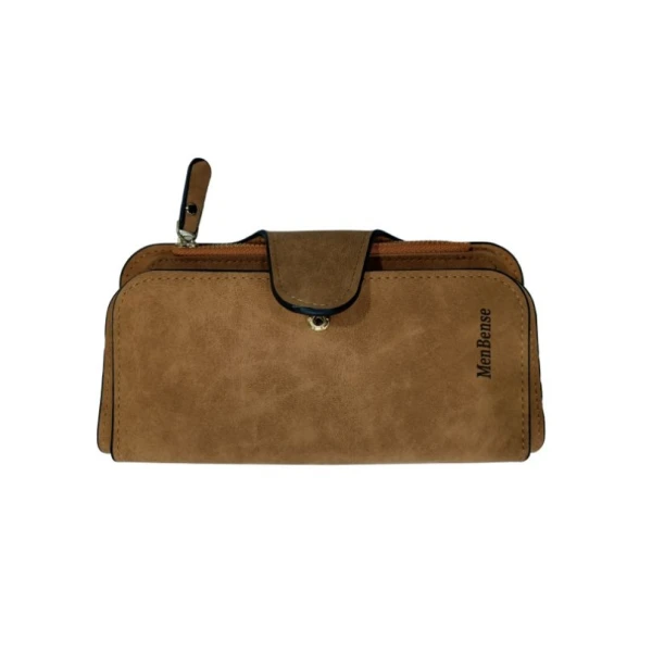 Menbense PU Leather Double Zipper Khaki Long Wallet For Women