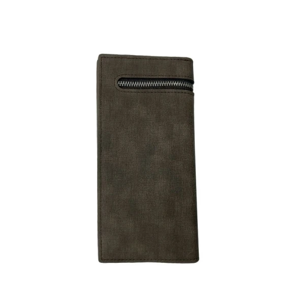 Menbense PU Leather Double Zipper Woody Brown Long Wallet For Men