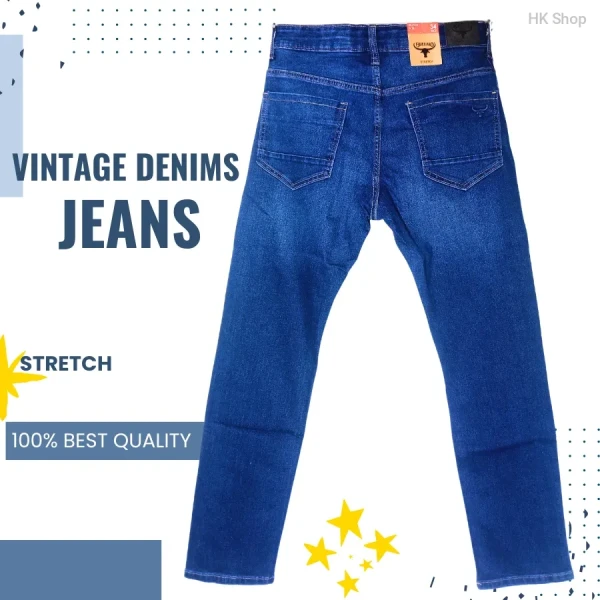 Men's Deep Blue Stretch Denim Jeans | Comfortable & Stylish Vintage Fit for Everyday Wear in Bangladesh
