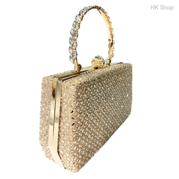 New Arrival Clutch Bridal Purse Ladies Side Bag | Gold Rhinestone Clutch Handbag with Crystal Diamond Ring Clasp | Bridesmaid Wedding Party Formal Purses Shoulder Bag