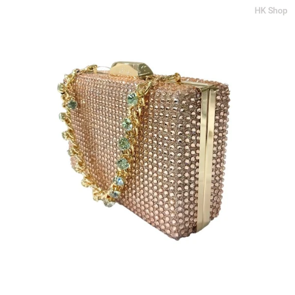 New Arrival Golden Crystal Evening ladies bag collection bd | Ladies Glitter Gold Clutch Bag | Chain Shoulder Bags Wedding Party Handbag