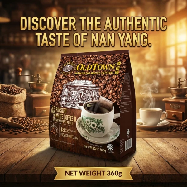OldTown Nan Yang Roasted White Coffee 0 (With Sugar) – Authentic Malaysian Coffee, 18 Sachets x 20g | ওল্ডটাউন নান ইয়াং রোস্টেড হোয়াইট কফি