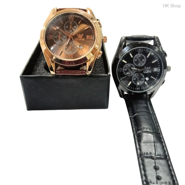OLEVS Men's Leather Waterproof Quartz Fashion Watch - Luxury Casual Design