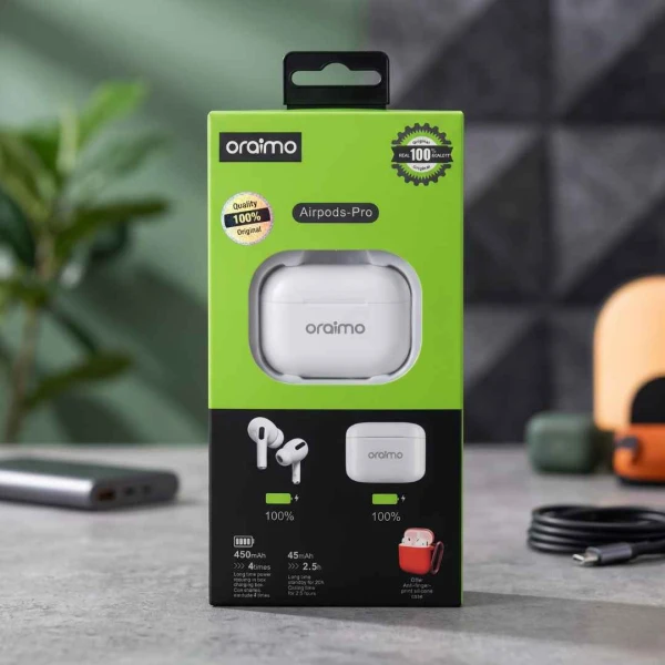 Oraimo AirPods Pro Wireless Earbuds – True Wireless Bluetooth 5.0, Noise Cancelling, Touch Control, Charging Case, Stereo Sound for iOS & Android | Oraimo AirPods Pro ওয়্যারলেস ইয়ারবাডস