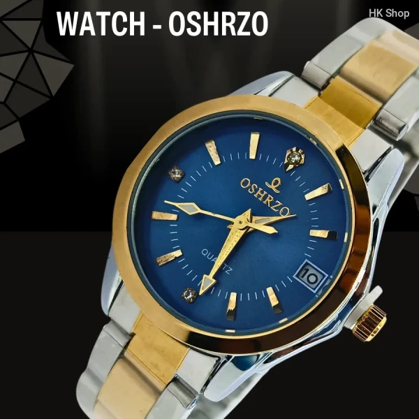 Oshrzo Elegant Blue Dial Quartz Watch - Timeless Elegance & Precision!