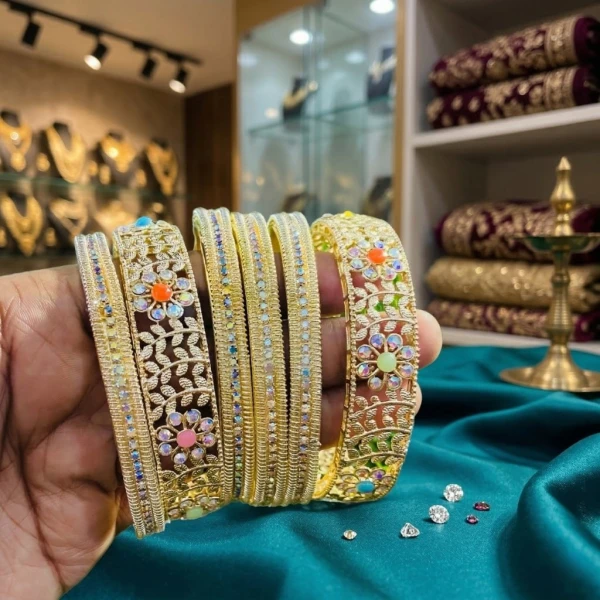 Premium Gold-Plated Floral Bangles Set for Women - Traditional & Festive Jewelry | ঐতিহ্যবাহী ও উৎসবের গয়না