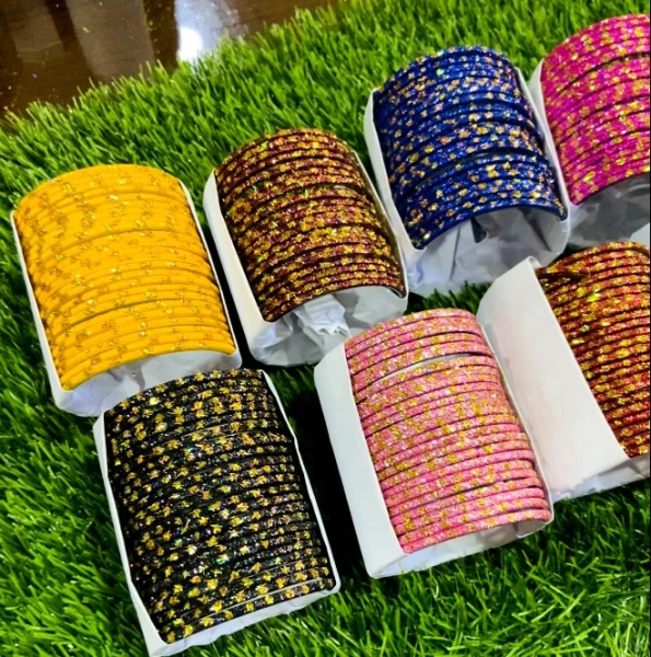 Premium Glitter Glass Bangles Set with Gold Borders – Traditional Multi-Color Jori Churi for Women | প্রিমিয়াম গ্লিটার কাঁচের চুড়ি সেট – মেয়েদের আকর্ষণীয় কালারফুল জড়ি ও রেশমি চুরির কালেকশন
