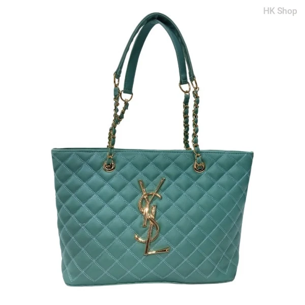 Quilted Chain Tote Bag for Women – Stylish Handbag in Green and Pink