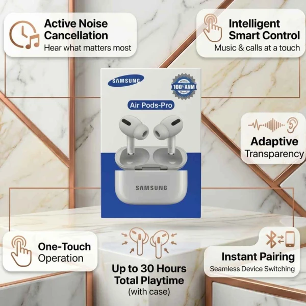 Samsung Air Pods-Pro Wireless Earbuds with Charging Case – True Wireless Bluetooth 5.2 Earphones for iOS & Android, Noise Reduction, Touch Control