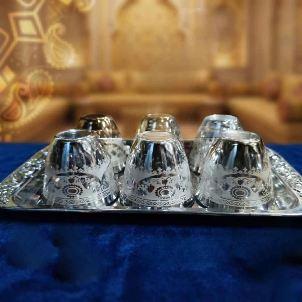 Silver Arabic Coffee Cup Set with Decorative Design