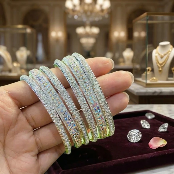 Silver Crystal Bangles Set for Women – Premium Rhinestone Bracelet Set for Party, Wedding & Gifts | পার্টি, বিয়ে এবং উপহারের জন্য