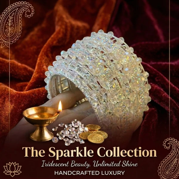Sparkling Crystal Beaded Bangles Set for Women | Elegant Handmade Jewelry (Set of 6) | ঝলমলে ক্রিস্টাল বিন্দু চুড়ি সেট (৬টির সেট)