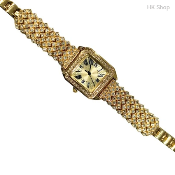 Square Shape Quartz Wristwatch for Ladies-Luxury Women's Square Quartz Watch – Diamond-Encrusted Dial, Roman Numerals, Stylish Metal Strap
