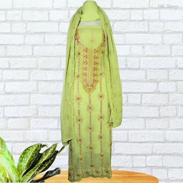 SWAPNO PURI Georgette Salwar Suit - Unstitched 3-Piece Set for Women | Trendy Georgette Embroidered Salwar Kameez- Perfect for Every Occasion