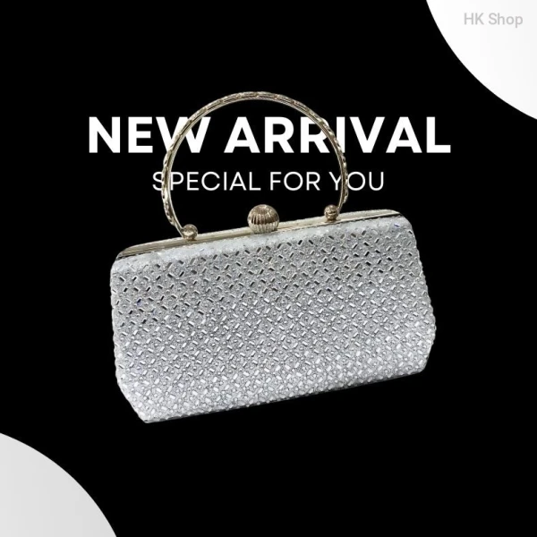 Top Handle Evening Ladies Parts Bag | Elegant Silver Top Handle Party Bag | Fashion Chain Strap Pouch Purse for Party and Wedding