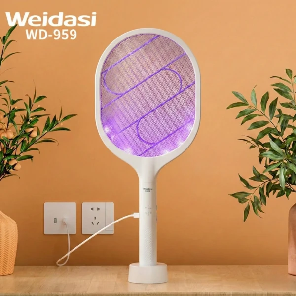 WEIDASI WD-959 Rechargeable Li-Ion Battery Mosquito Swatter Racket – Electric Insect Killer for Home & Outdoor, USB Charging, Safe & Powerful Fly Zapper