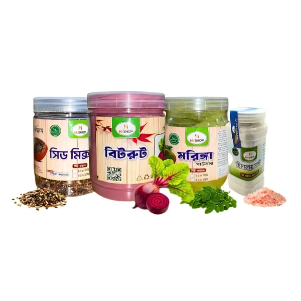 Wellness Combo Pack – Seed Mix, Beetroot Powder, Moringa Powder & Himalayan Salt | দৈনন্দিন ব্যবহারের জন্য ওয়েলনেস কম্বো প্যাক
