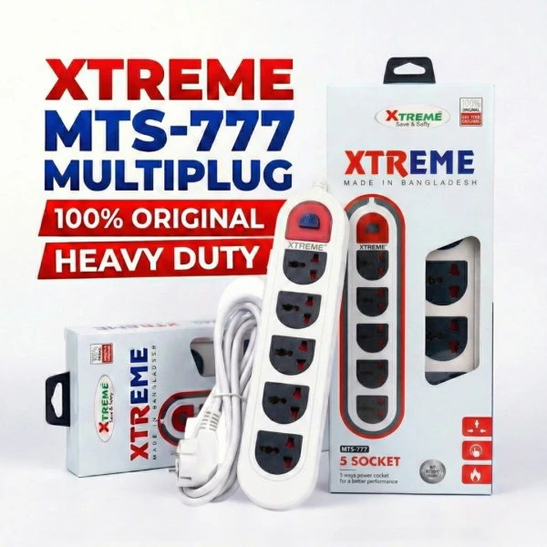 Xtreme 5-Socket Extension Socket Power Strip with 4 Meter Cord | Universal Plug, Surge Protection, Child Safety – 2500W Heavy Duty