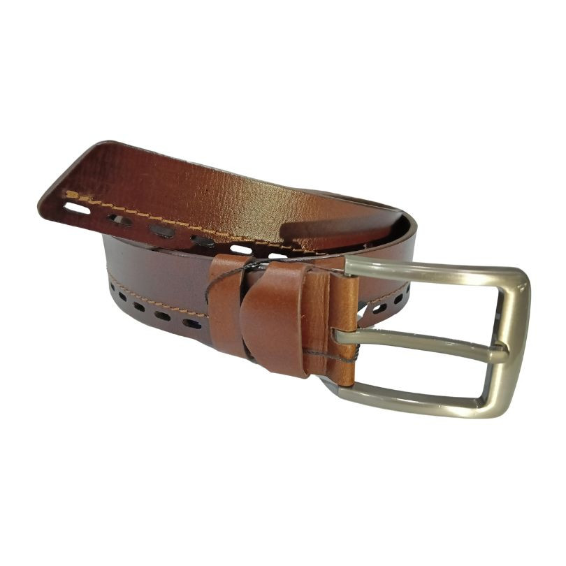 Double Perforated Luxury Belts For Men Brown