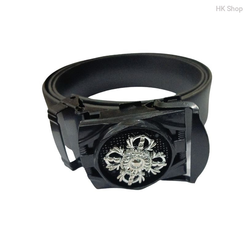 Silver Spinner Buckled Leather Belt For Men