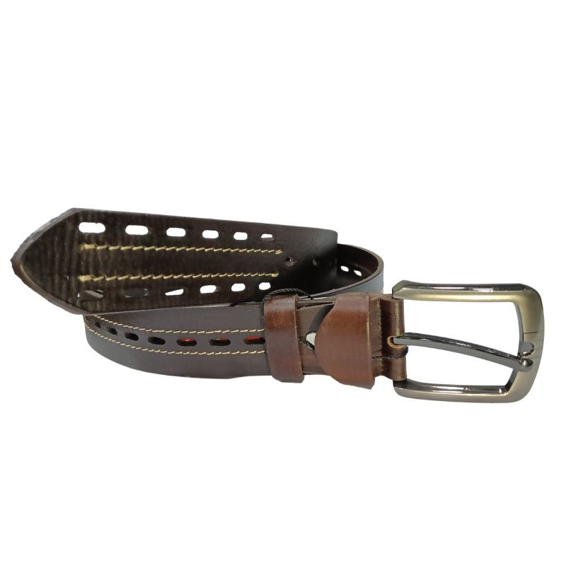 Double Perforated Luxury Belts For Men Dark Brown